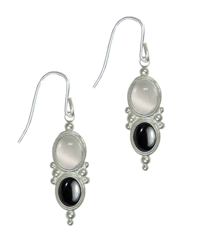 Sterling Silver Drop Dangle Earrings With White Moonstone And Hematite